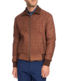 Quilted Leather Bomber Jacket, Brown