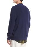 Textured Wool-Cashmere Cardigan, Navy