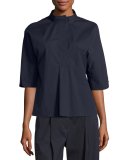 Carrara Half-Sleeve Stretch-Cotton Tunic, Navy