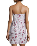 Strapless Floral-Print Mini Dress, Blush Multi