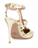 Metallic Rockstud Leather Pump, Platino