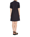 Tab-Sleeve Zip-Front Shirtdress, Blazer Navy