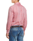Windowpane-Check Woven Sport Shirt, Red