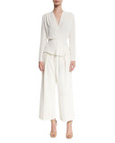 Billie Pleated Crepe Culottes, Ivory