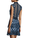 Sleeveless Tiered Lace Mini Dress, Navy