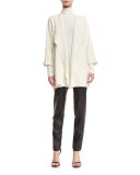 Mock-Neck Back-Zip Knit Tunic, Off White