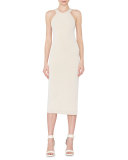 Lumi Fitted Cross-Back Midi Dress, Cream