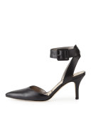 Okala Leather Ankle-Wrap Pump, Black