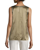 Roya Sleeveless Silk Blouse with Metallic Trim