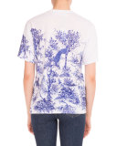 Toile-Print Crewneck Tee, Blue Pattern