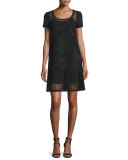 Lasered Floral Grid Dress, Black 