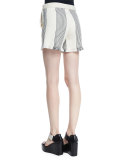 Striped Canvas Drawstring Shorts, Black/Natural