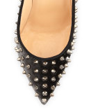 Follies Spikes Velvet 100mm Red Sole Pump, Metallic Gray