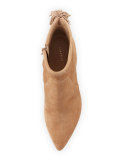 Maryl Suede Pompom Bootie, Almond