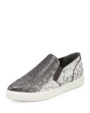 Payer Embossed Pointed-Toe Slip-On Sneaker, Silver/Gray