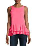 Ruffled Stretch-Silk Tank