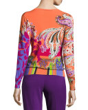 Stampa Paisley V-Neck Sweater, Orange/Purple