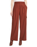 Owen Cropped Twill Wide-Leg Pants, Burnt Paprika