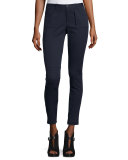 Skinny Stretch Twill Moto Pants, Midnight