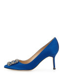 Hangisi Crystal-Buckle Satin 70mm Pump, Cobalt