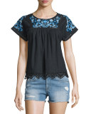 Garden Floral-Embroidered Top