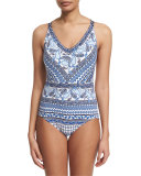 Paisley-Print V-Neck One-Piece Swimsuit