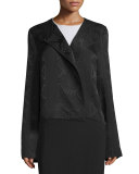 Iruma Open-Front Ripple Textured Jacket, Black