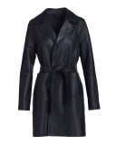 Belted Leather Trenchcoat, Midnight Black