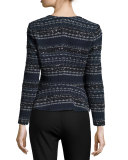 Metallic Tweed Peplum Jacket, Navy Combo