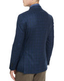 Plaid Two-Button Sport Coat, Blue/Green