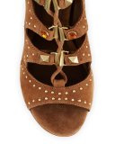 Alexa Studded Lace-Up Sandal, Brown