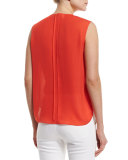 Sleeveless Draped Silk Top, Blood Orange