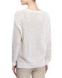 Mesh-Stitched Long-Sleeve Pullover Sweater