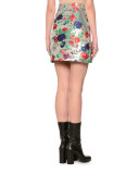 Metallic Rose Brocade Skirt, Silver/Multicolor