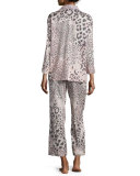 Animal-Print Cotton Pajama Set, Light Pink/Natural