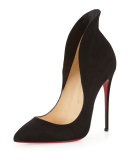 Mea Culpa Flared Suede Red Sole Pump, Black
