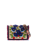 Embroidered Floral Flap Crossbody Bag, Natural/Red/Blue