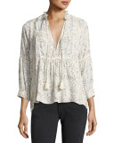 Emma Floral-Print Peasant Top, Ecru