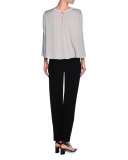 Bracelet-Sleeve Rolled-Collar Blouse, Light Gray