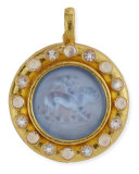 Cupid Riding Lion Venetian Glass Intaglio Pendant, Cerulean
