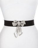 Stretch Rhinestone-Bow Belt, Black