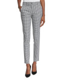 Samantha Gingham-Print Skinny Pants, Black/White
