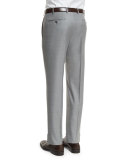 Parker Flat-Front Wool Trousers, Light Gray