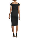 Cold-Shoulder Cap-Sleeve Dress, Black