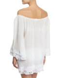 Tammy Tassel-Trim Off-Shoulder Coverup Dress, White