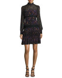 Dina Lace & Silk Long-Sleeve Dress