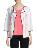 Bamboo-Print 3/4-Sleeve Jacket, Petite