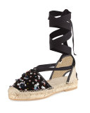 Adriana Beaded Espadrille Flat, Black