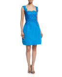 Sleeveless Floral-Applique Dress, Azure