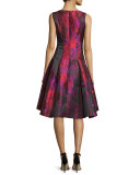 Sleeveless Floral Taffeta Dress, Fuchsia